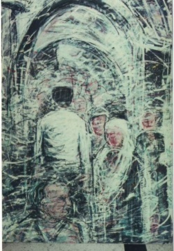 Zouhir Boudjema, Les citadins, acrylique sur bois, 135 x 95 cm, 1989 - http://www.zouhir-boudjema.com/categorie_oeuvre/peintures/ 